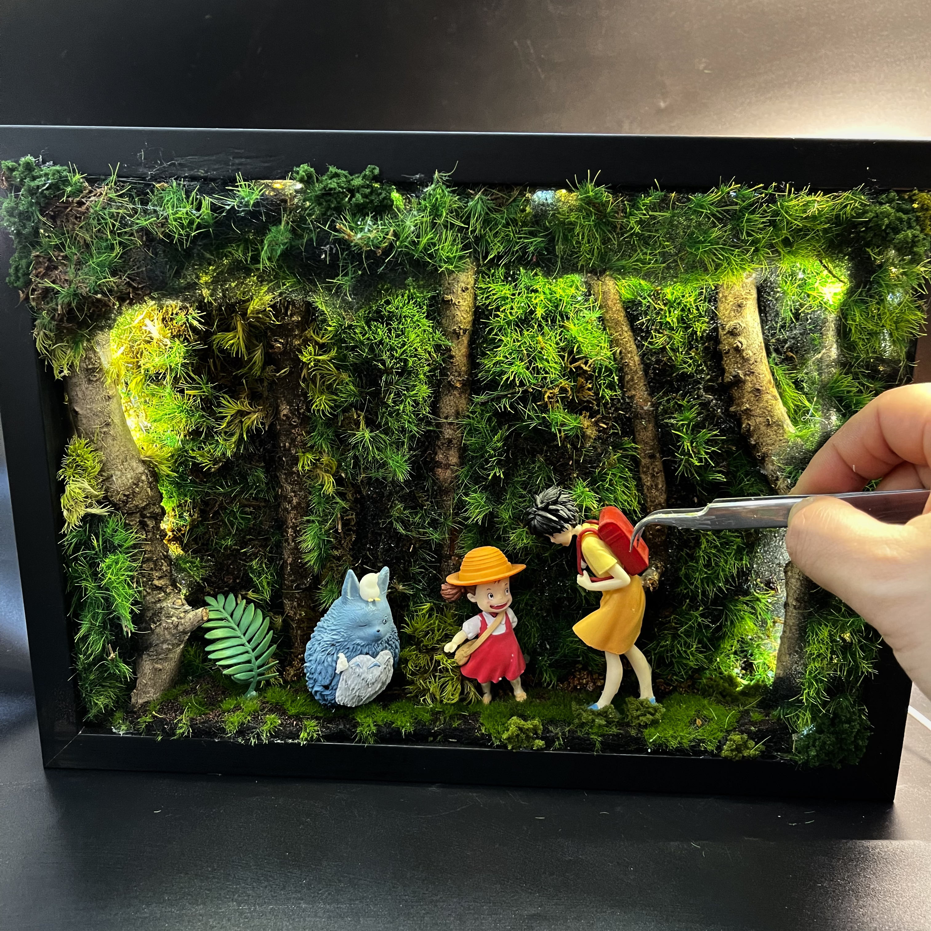 手工制作龙猫森林场景摆件LED灯光装饰家居桌面工艺品礼物