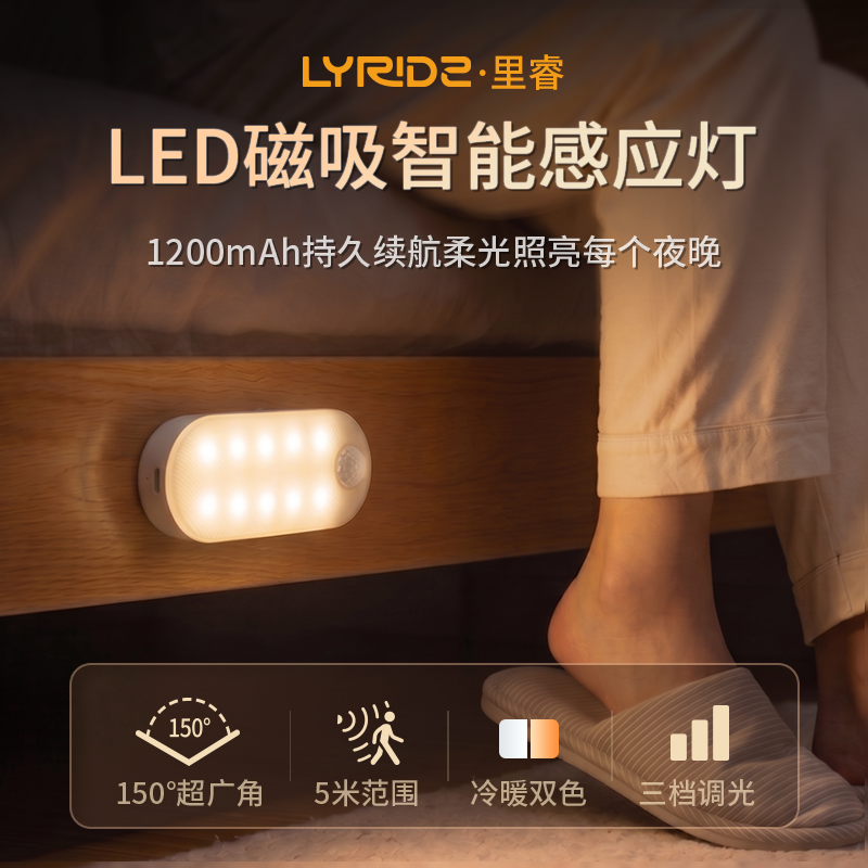 Lyridz里睿智能人体自动感应灯夜间厕所卧室楼梯过道起夜小夜灯