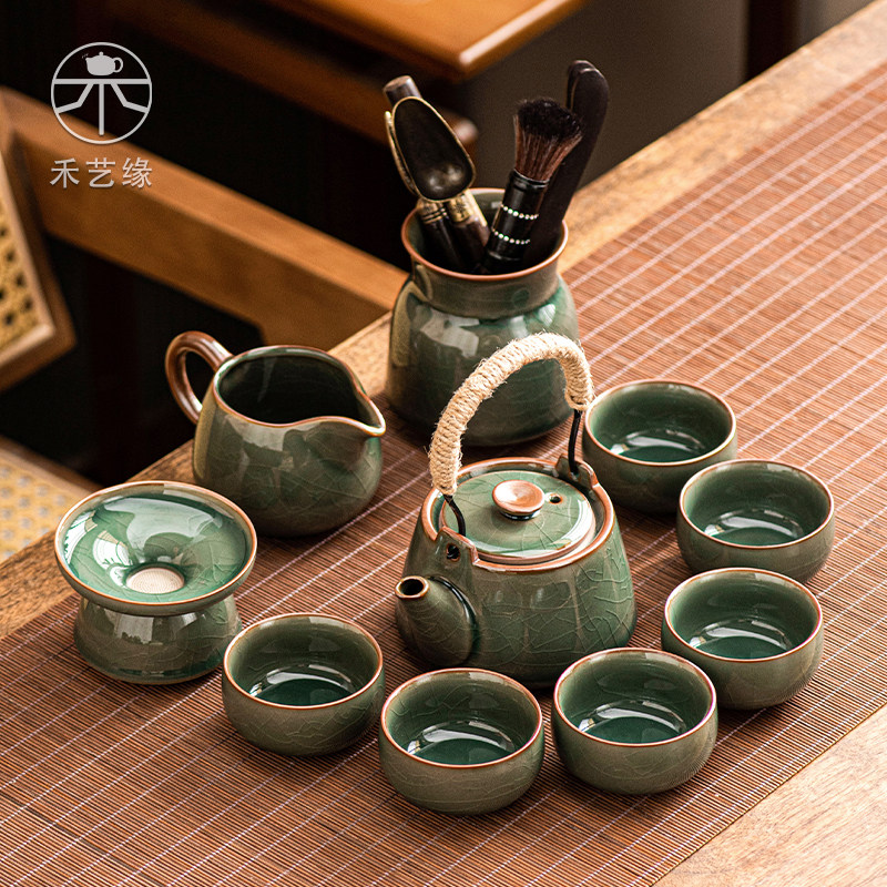 德化哥窑茶壶功夫茶具套组家用办公室高档轻奢陶瓷提梁壶2025新款
