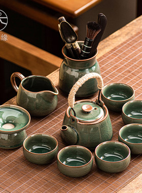 德化哥窑茶壶功夫茶具套组家用办公室高档轻奢陶瓷提梁壶2025新款