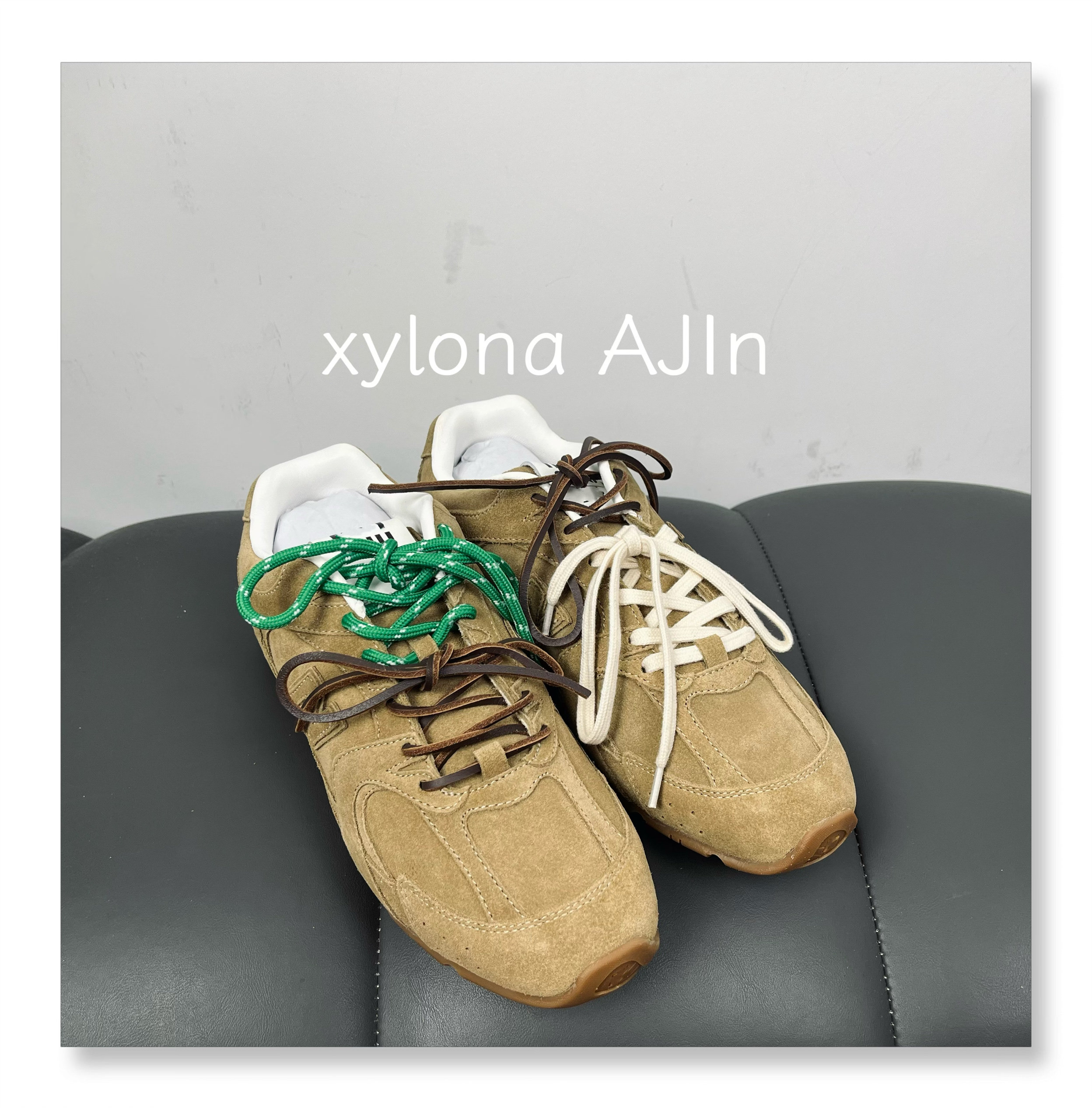 thumbnail for Haute Couture MIU two-tone laces retro nubuck leather athleisure shoes lace-up German training shoes Forrest Gump shoes NB530