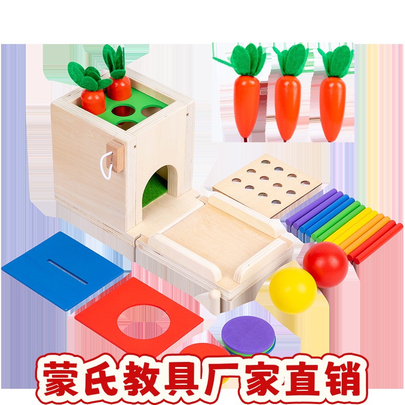 四合一投币盒多功能插棍拔萝卜幼儿童蒙氏积木颜色配对智力盒ce24