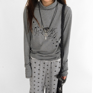 innomoood T恤百搭印花微弹秋冬 碎片星星高领内搭翻领打底长袖