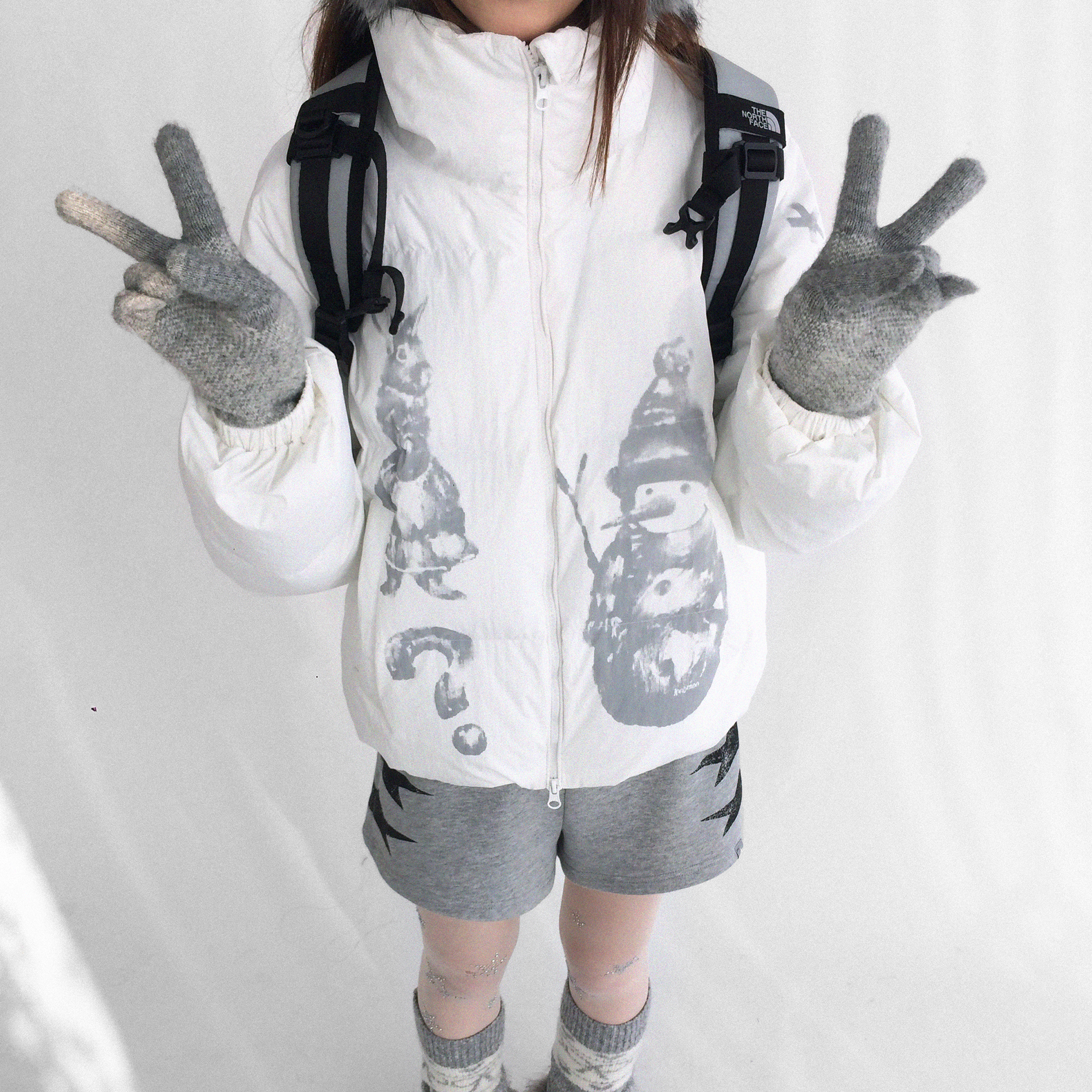 innomoood 雪人睡了印花立领棉服保暖黑白短外套加厚棉衣面包服