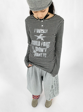 innomoood 条纹印花星星长袖T恤一衣多穿吊带中长弹力Y2K辣妹内搭