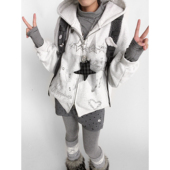 innomoood 睡前故事像素贴图印花原创卫衣加绒外套连帽宽松加厚