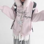 innomoood 软乎乎棉花糖毛领可拆卸卫衣外套加绒印花开衫 单排扣