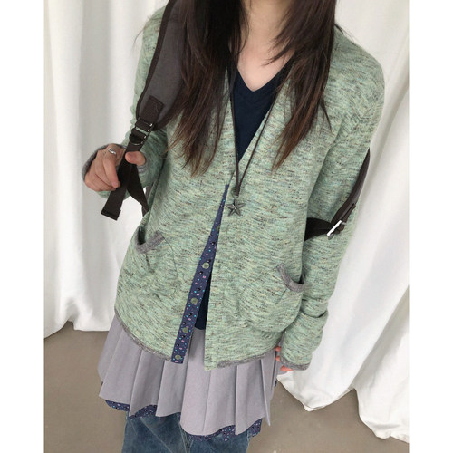 innomoood“燕麦籽”花纱毛织开衫毛衣外套拼接碎花上衣秋