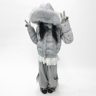 可拆卸星星羽绒服90绒连帽立领马甲毛领 love innomoood twinkle