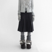 毛呢百褶正反穿中长半身裙A型显瘦高腰秋冬百搭 innomoood