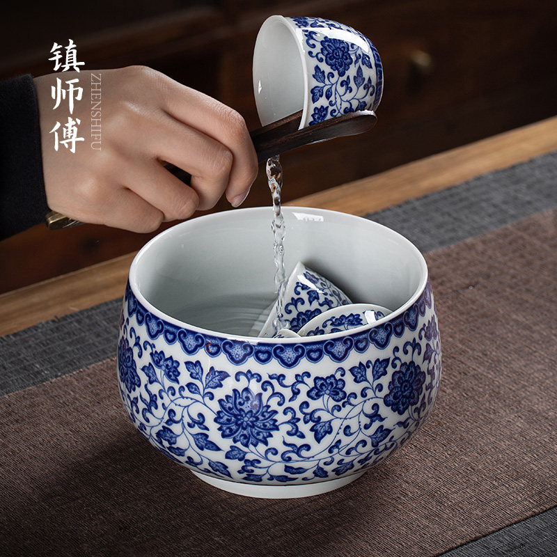 景德镇茶洗特大号陶瓷青花水洗茶碗茶杯水盂家用笔洗功夫茶道配件