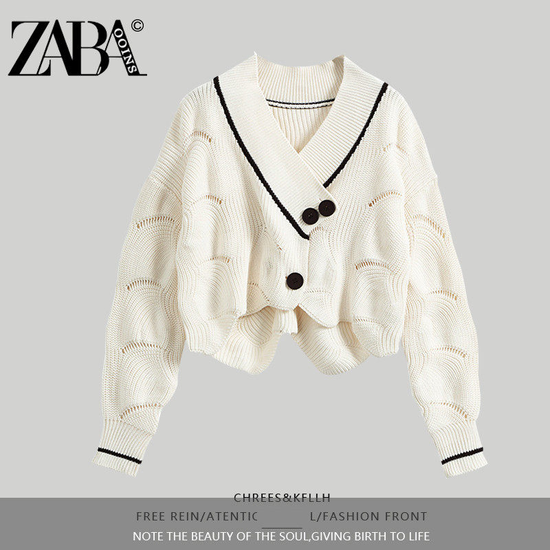 브랜드 철수 2024 새로운 가을 부드럽고 밀랍 같은 흰색 니트 재킷 가디건 여성용 루즈하고 다재다능한 브이넥 스웨터