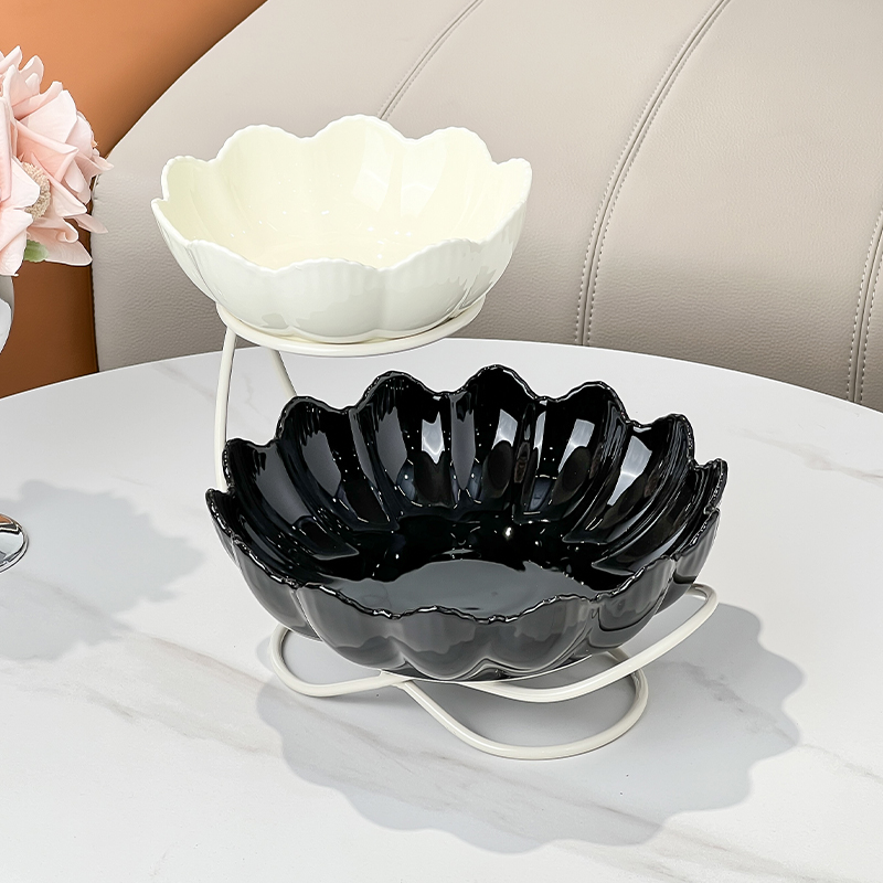 轻奢多层陶瓷水果盘客厅茶几高档家用干 干果糖果果盘前台摆放点