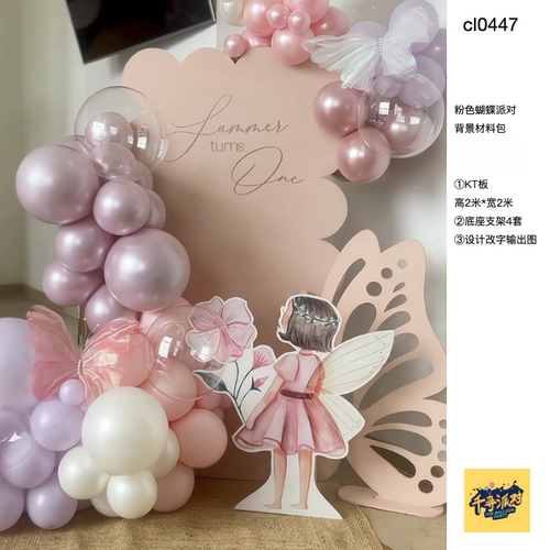 粉色蝴蝶天使女孩生日派对KT板