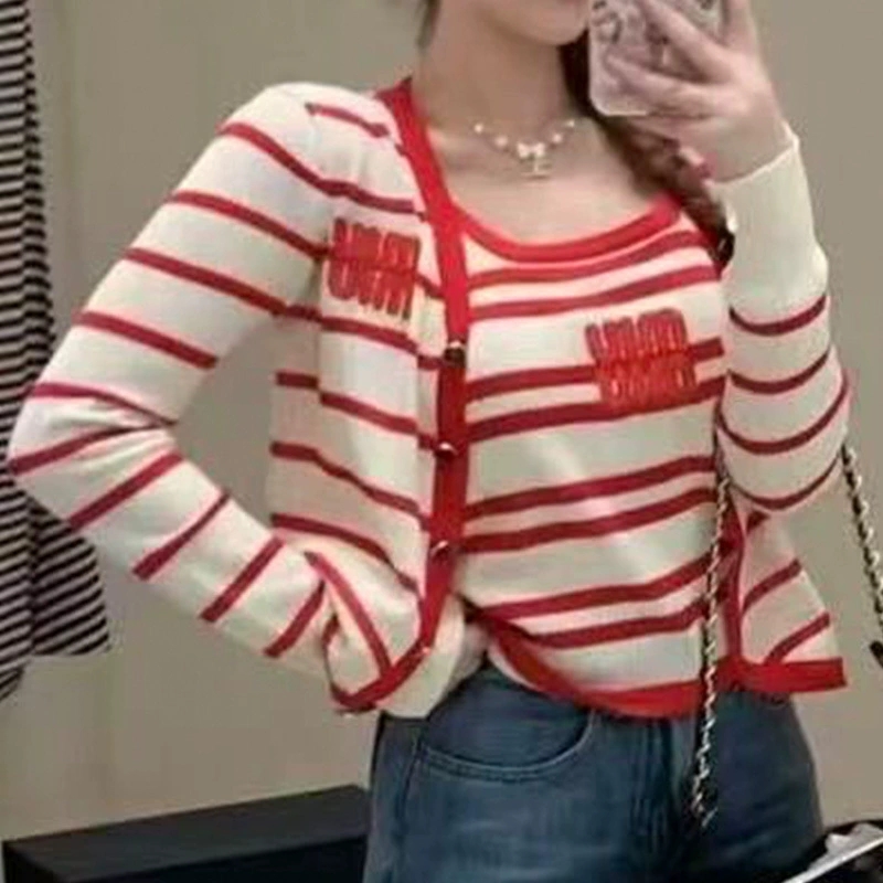 韩国新款早秋毛织针织开衫两件套