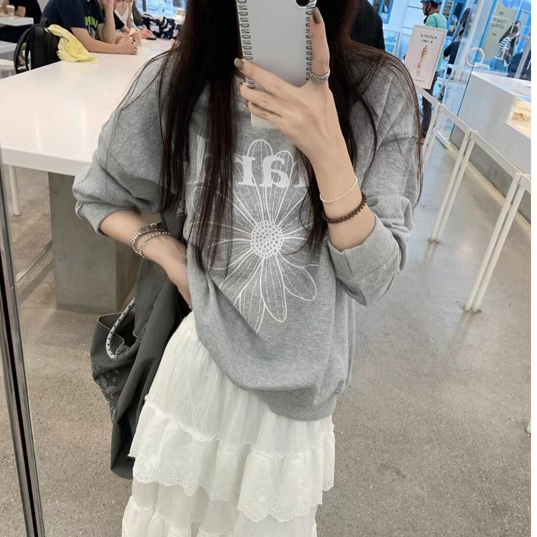 韩国灰色圆领卫衣女新款