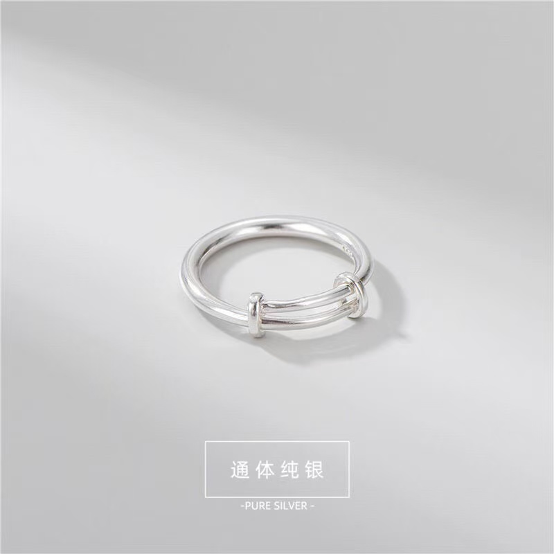990纯银素银戒指女简约混搭个性ins潮日韩食指中指推拉可调节指环