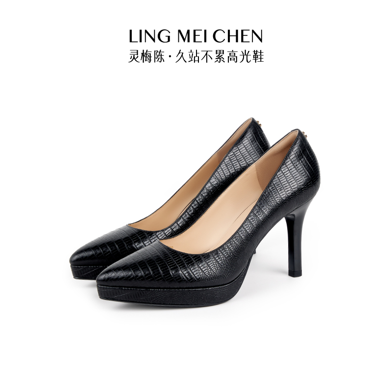 灵梅陈黑色防水台高跟鞋厚底女鞋