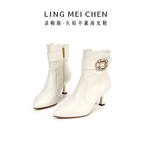 灵梅陈尖头短靴秋冬优雅高跟鞋女