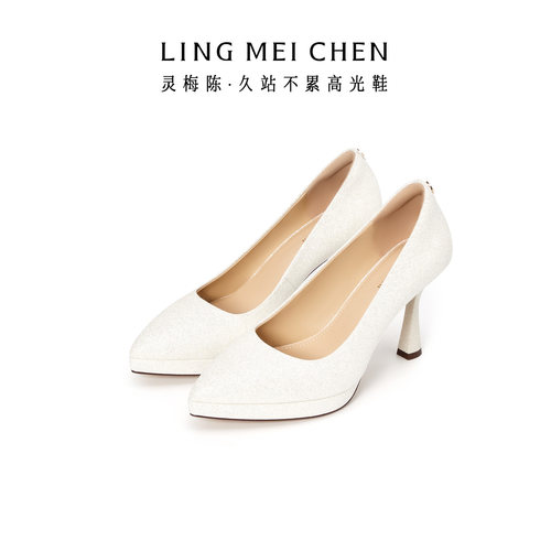 灵梅陈防水台高跟鞋真皮尖头女鞋