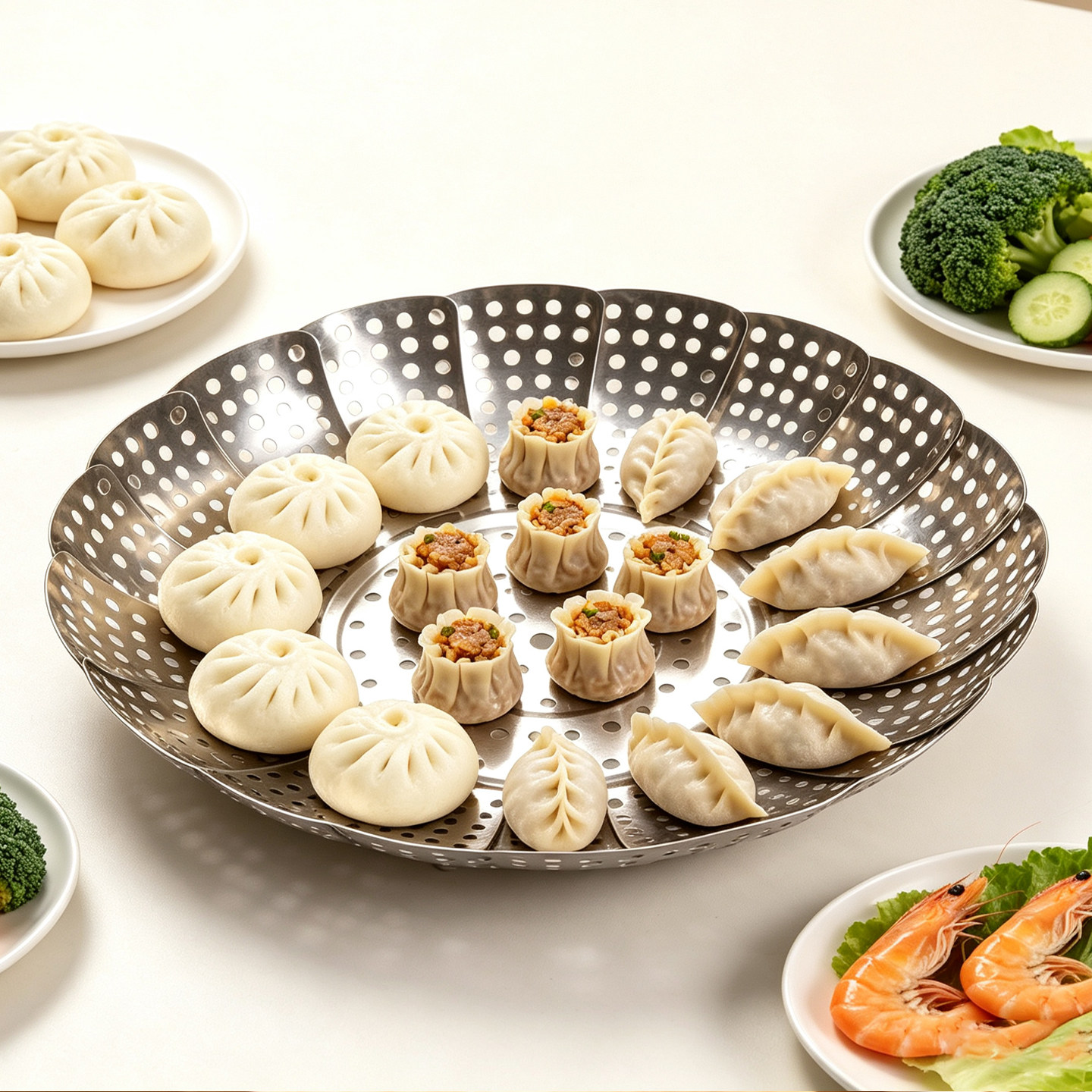 不锈钢多孔蒸盘食品级饺子盘蒸包子热馒头圆形蒸格蒸垫海鲜沥水盘