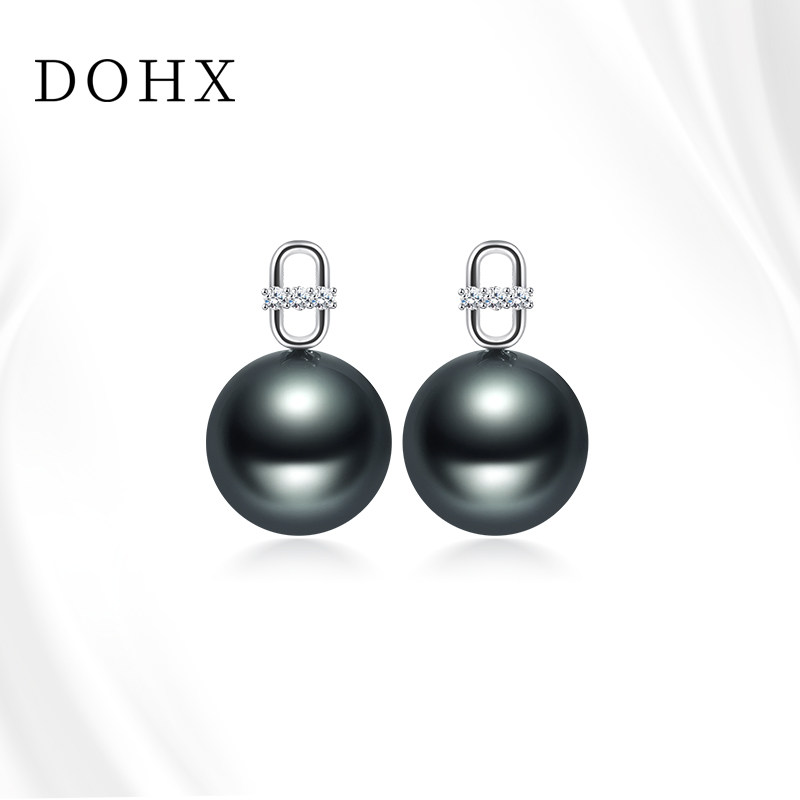 都熙大溪地黑珍珠耳钉18K金钻石耳饰正圆海水珍珠耳环女