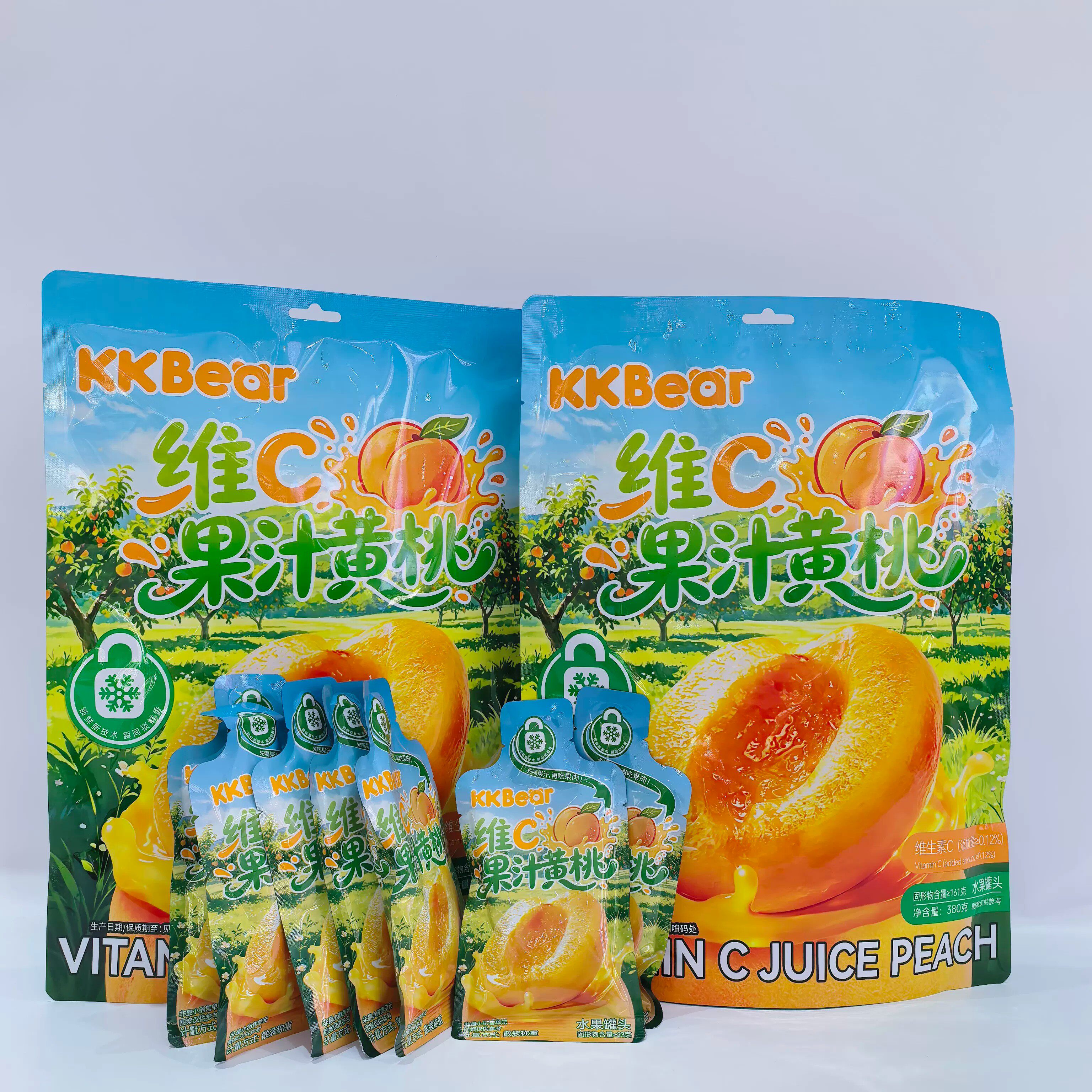 超友味kkbear黄桃维C果汁水果罐头饮品独立袋装吸吸乐380g