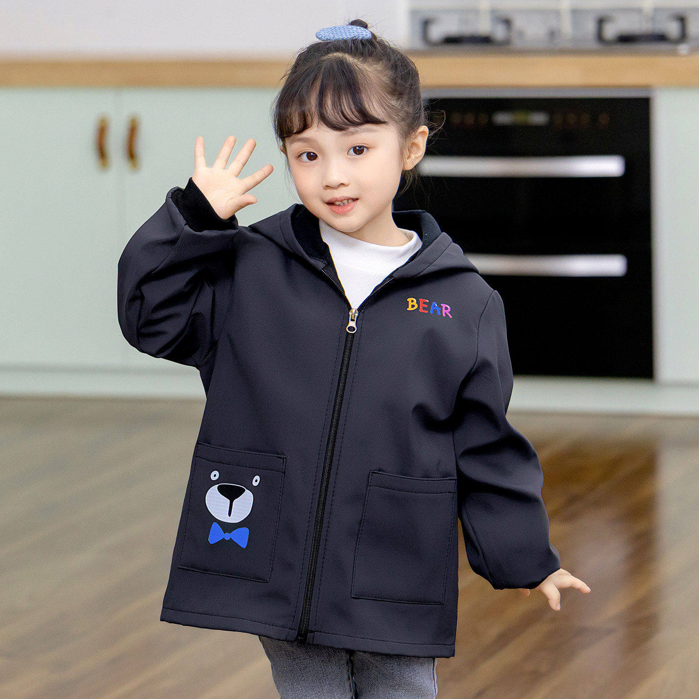 女童羽绒服防水冬罩衣小中大童长袖套棉服护衣小孩加绒厚吃饭围裙