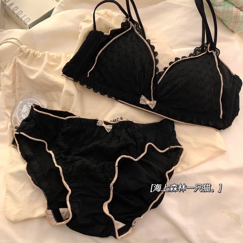 新款夏天美背薄款内衣女聚拢无钢圈调整型日系蕾丝少女文胸罩套装