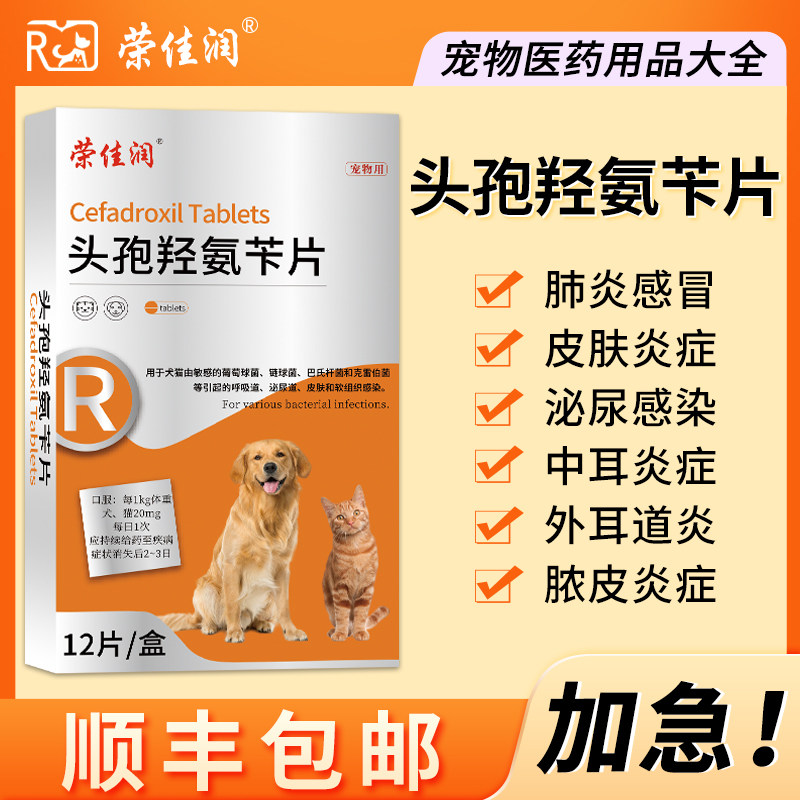 荣佳润头孢羟氨苄片狗狗消炎药猫咪猫咪用尿路感染皮肤炎尿道泌尿