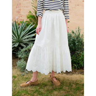 定位刺绣全棉半身裙复古度假大裙摆长裙 birds春法式 women stars