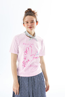 women stars birds 夏铃兰小鸟图案简约修身基础百搭圆领短袖T恤