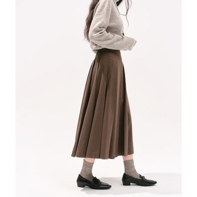 women stars birds 精纺羊毛混纺百褶A摆中长款半身裙