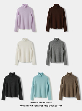 women stars birds 羊绒羊毛堆堆领针织衫多色简约打底衫