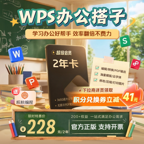 WPS超级会员2年pdf编辑模板PPT AI总结 翻译 可多端登录 云空间