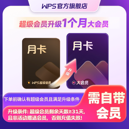 【会员升级】  WPS超级会员升级WPS大会员1个月 31天 享260+权益