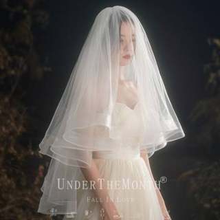 新娘结婚主婚纱头纱超仙森系网红拍照道具短款领证头纱白色蓬蓬短