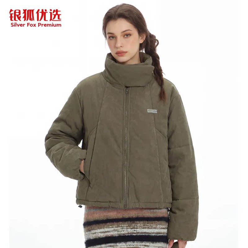 银狐优选美式复古2026冬季新款立领棉衣女宽松休闲百搭面包服外套