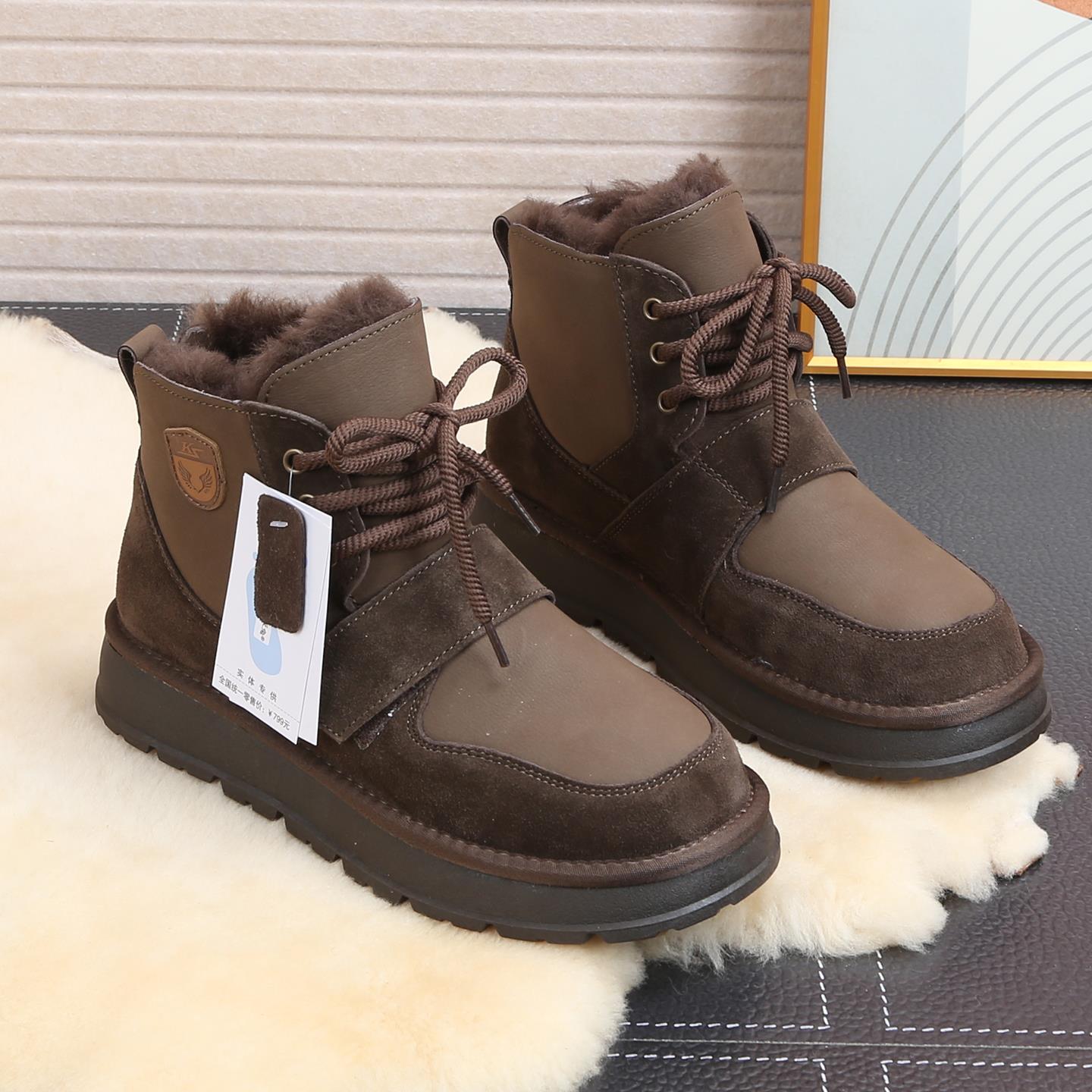 内里纯羊毛！厚底防滑雪地靴男