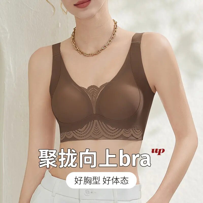 蕾丝无钢圈聚拢显小收副乳文胸