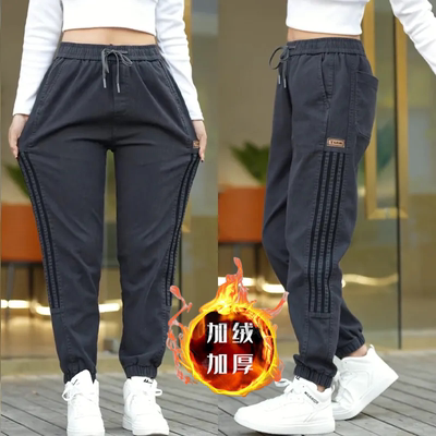 春秋牛仔裤男款束脚宽松休闲秋冬加绒加厚大码松紧腰工装裤子男
