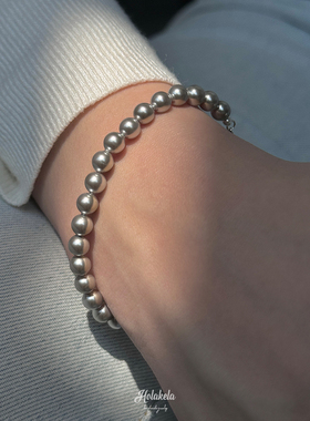 你好克拉/S925纯银螺纹银管可抽拉式施家珍珠大溪地色手链高级感