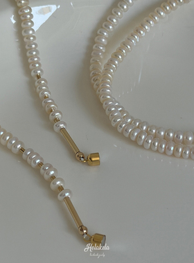 你好克拉/极简美国14k包金注金天然扁形淡水珍珠项链无性别中性