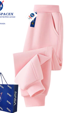 NASA联名男女童加绒卫裤2025新款男女大童黑色运动裤儿童秋冬裤子