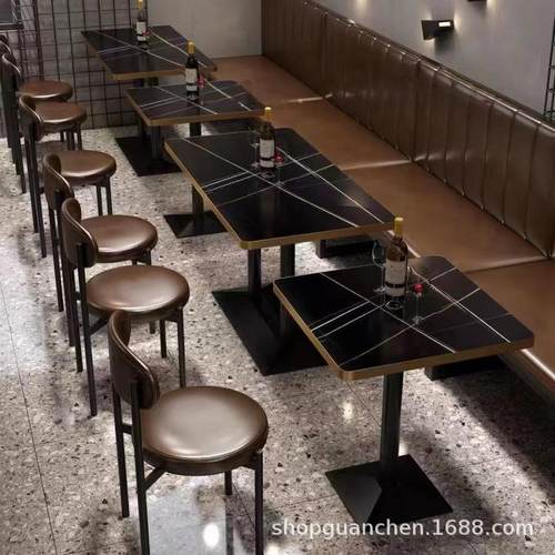 酒吧清吧铁艺卡座桌椅组合酒馆餐饮咖啡厅现代简约小吃奶茶店沙发