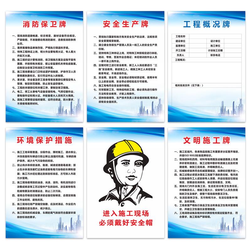 建筑五牌一图工地标识牌围挡施工警示牌晴雨表八大员岗位职责