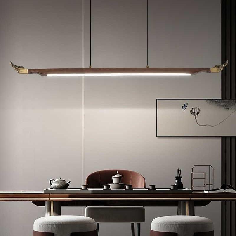 新中式吊灯长条实木现代禅意艺术餐厅书房茶楼茶室客厅办公室灯具