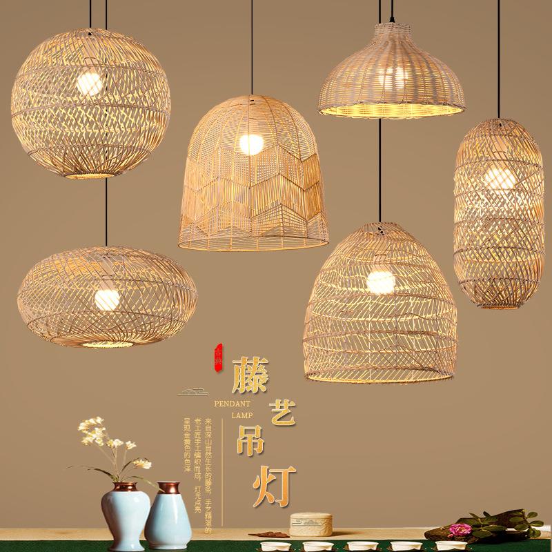 日式复古藤编吊灯餐厅饭店农家乐手工藤艺灯饰民宿茶室侘寂风灯具