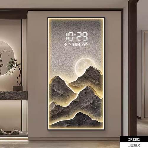 电子钟表挂钟客厅玄关装饰画2024年新款LED灯数显挂墙时钟壁画