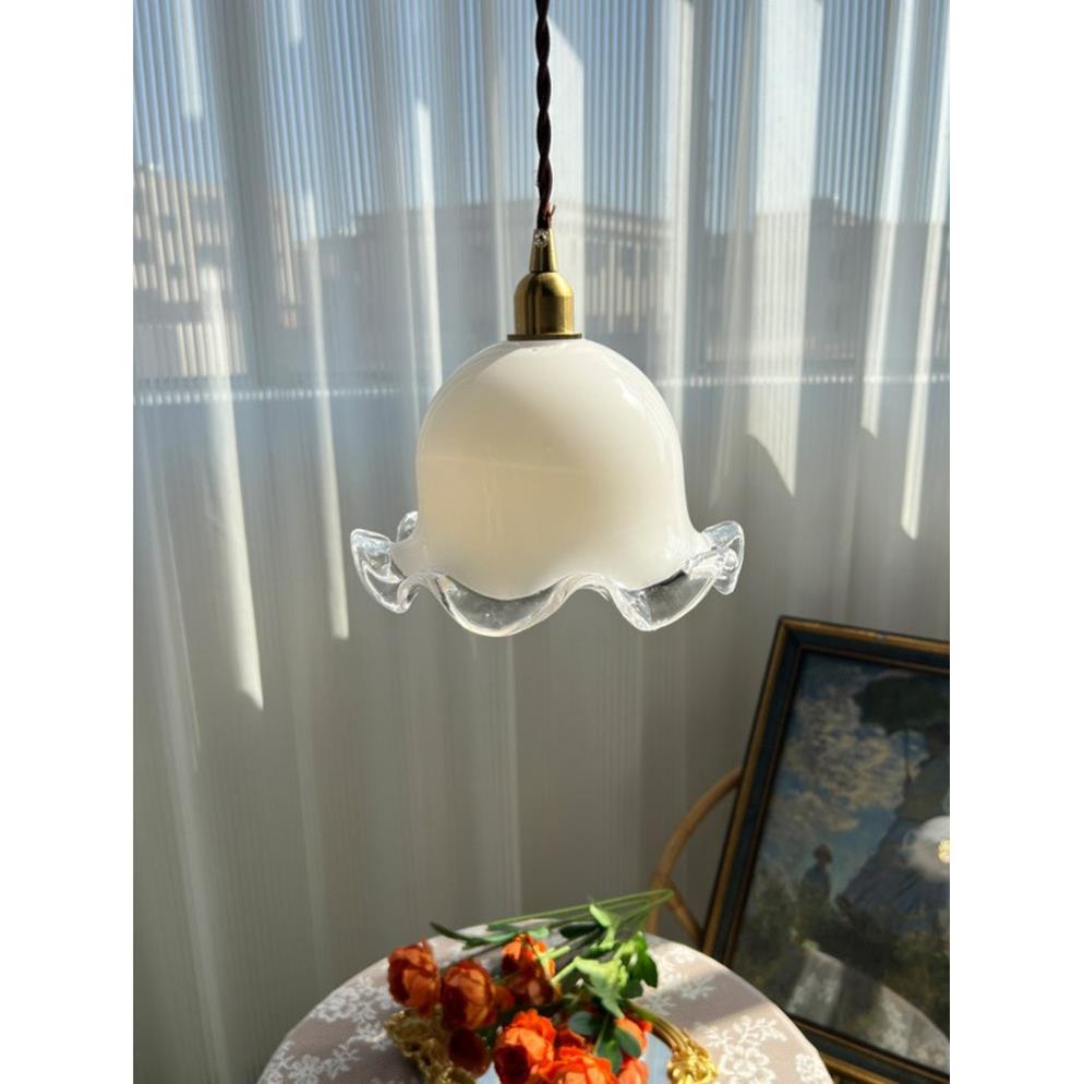 法式花苞小吊灯餐厅吧台奶油风小清新奶白手工玻璃卧室床头吊灯